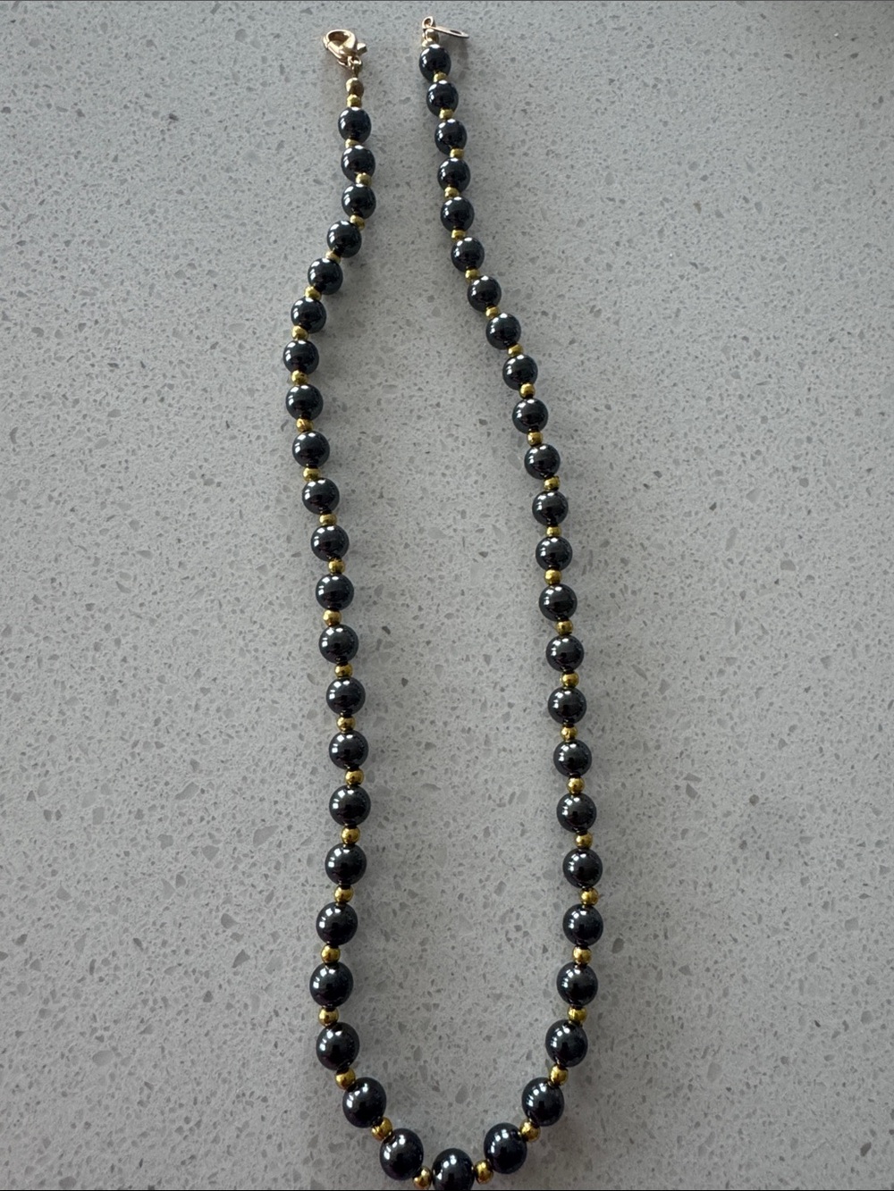Black Hematite Beaded Necklace with Gold Accents